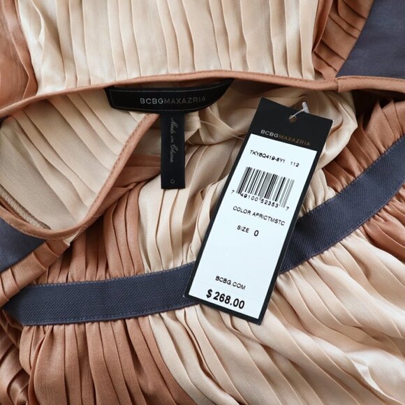 BCBGMaxazria Sofi Color Block Pleated Elastic Waist Blouson Dress NWT NEW 0 - Picture 6 of 6